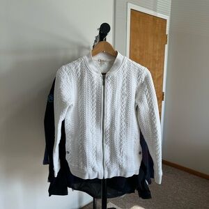 Barbour White Textured Zip-Up Sweater